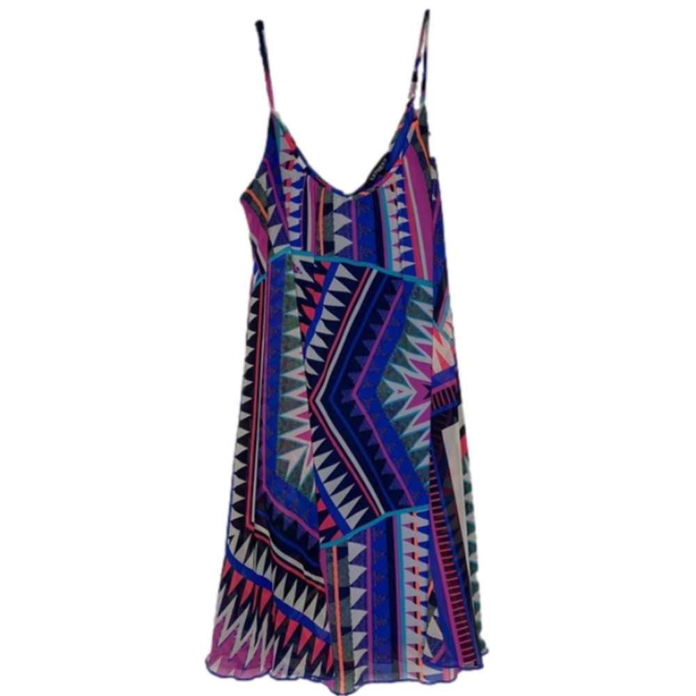 EXPRESS Striped Swing Dress, Neon Multicolored Print, size extra small XS